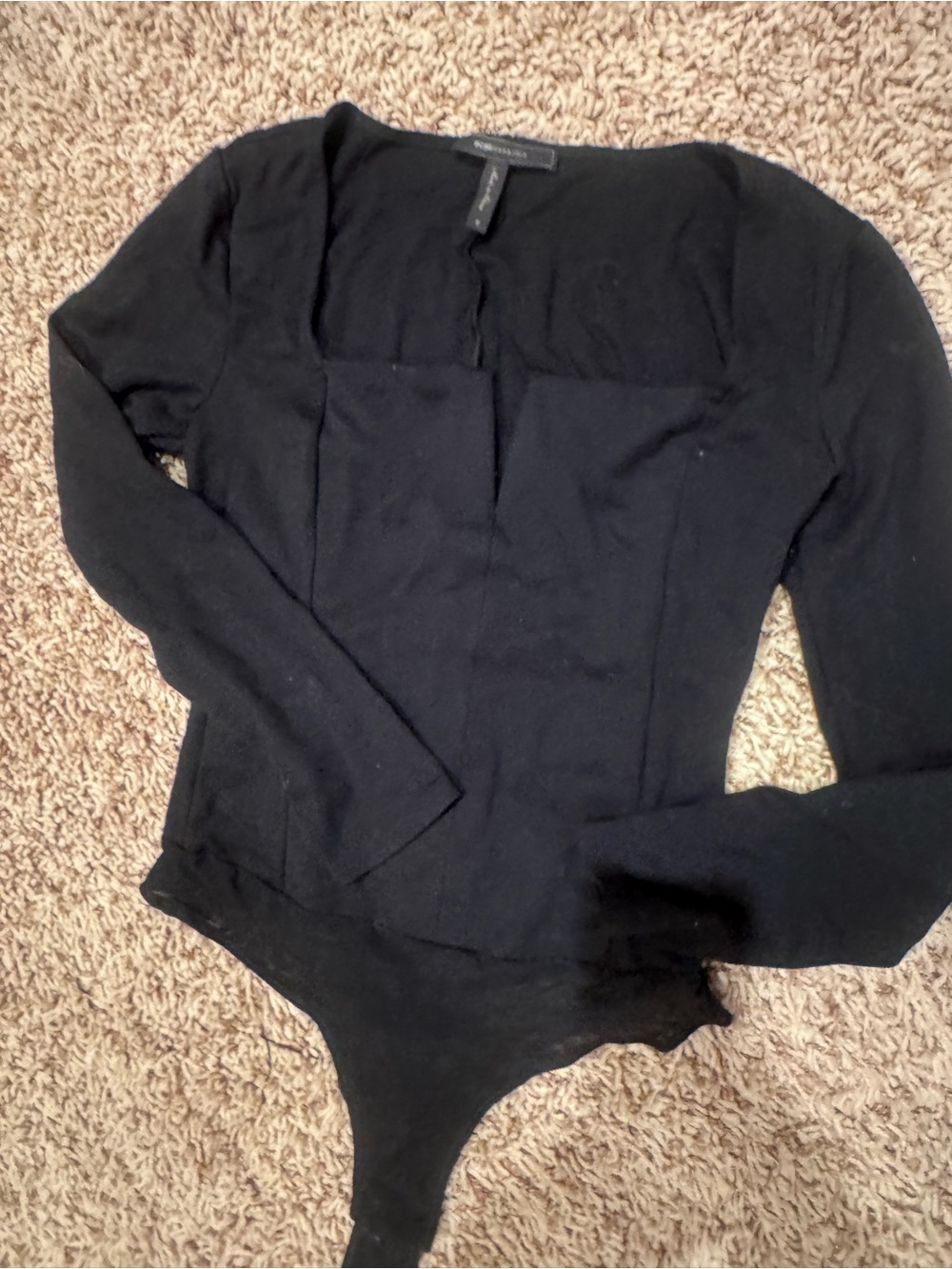 BCBGMaxAzria Black Long-Sleeve Square-Neck Bodysuit